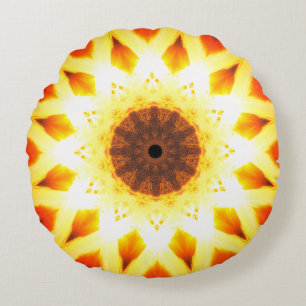 Bright Gold Fractal Stars Round Cushion