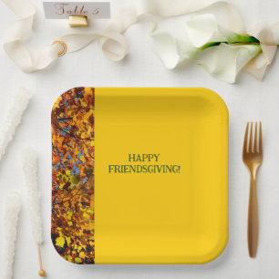 Bright Gold Leaves Thanksgiving Friendsgiving Paper Plate