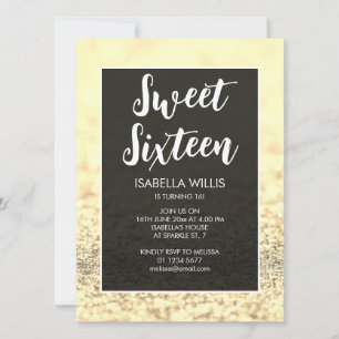 Bright gold sparkles bling Sweet 16 elegant script Invitation