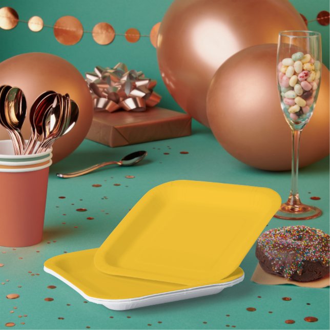 Bright golden-yellow background with subtle  paper plate (Multi)