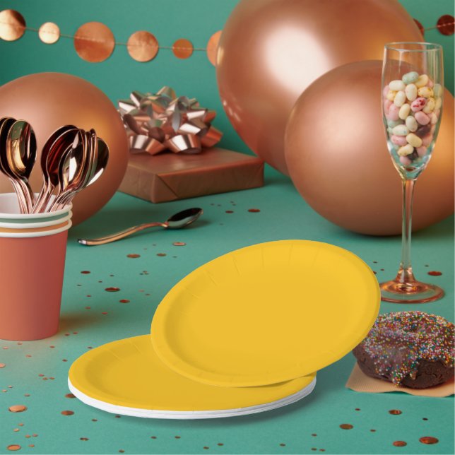 Bright golden-yellow background with subtle  paper plate (Multi)