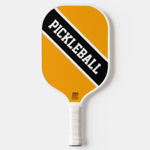 Bright Golden Yellow Black Diagonal Racing Stripes Pickleball Paddle