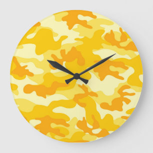 Bright Golden Yellow Camo Decor Colourful  Large Clock