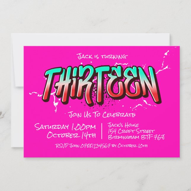 Bright Graffiti Thirteen Invitation (Front)