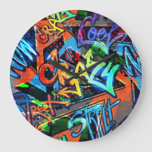 Bright graffiti, urban graphic design. large clock