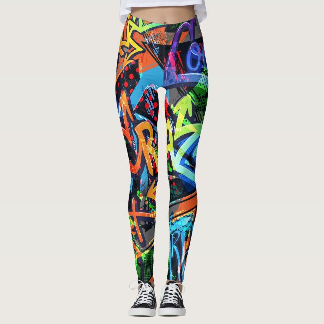 Bright graffiti, urban graphic design. leggings (Front)