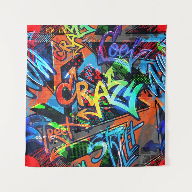 Bright graffiti, urban graphic design. tapestry (Front)