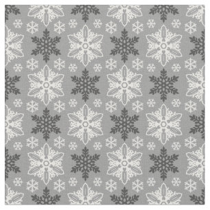 Bright Gray Black Winter White Snowflake Pattern Fabric