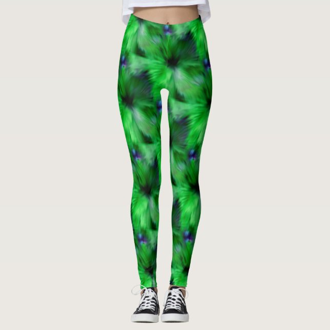 Bright Green Abstract Art Pattern Leggings (Front)