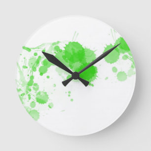 Bright Green Abstract Paint Splatter Splodge Round Clock