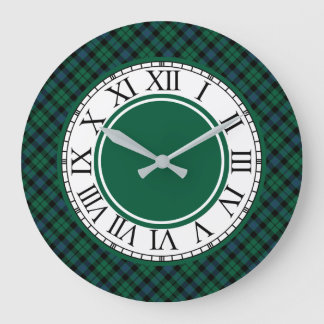 Bright Green and Blue MacKay Clan Tartan Large Clock