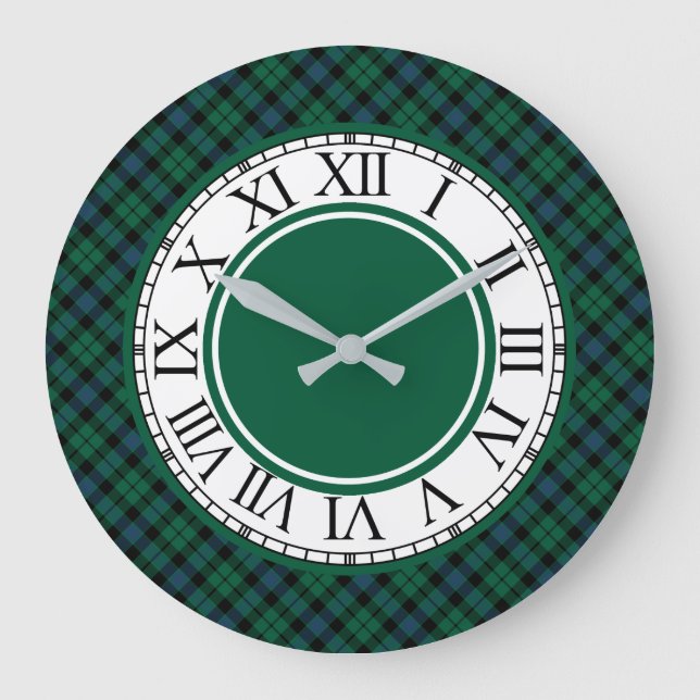 Bright Green and Blue MacKay Clan Tartan Large Clock (Front)