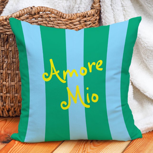 Bright Green and Blue Stripes | Amore Mio Cushion (Creator Uploaded)