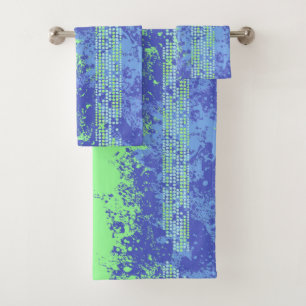 Bright green and blue surf style spray and dots bath towel set
