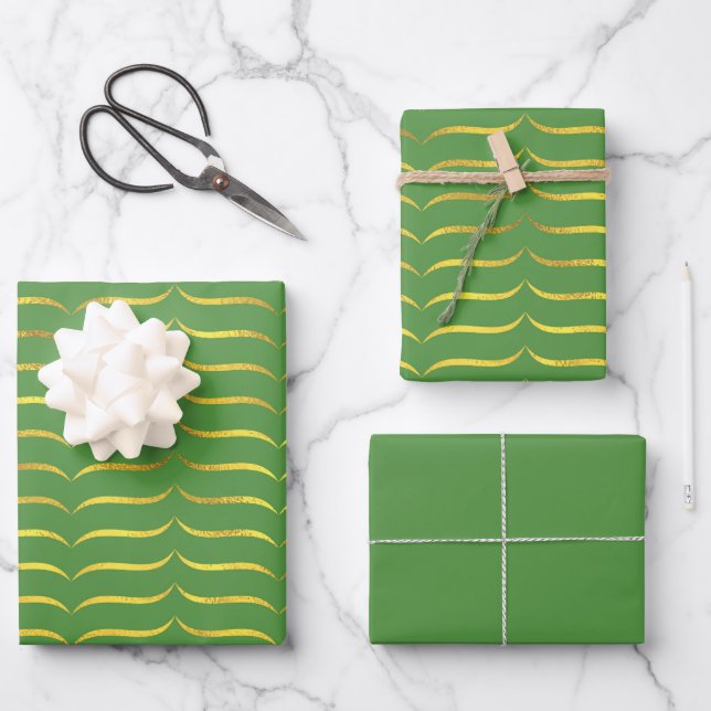Bright Green  and Gold   Wrapping Paper Sheet (Front)