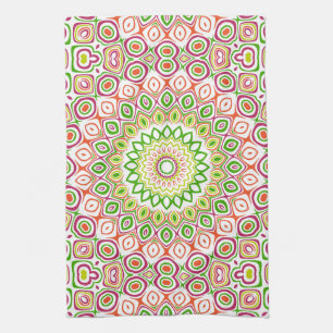 Bright Green and Magenta Mandala Pattern Tea Towel