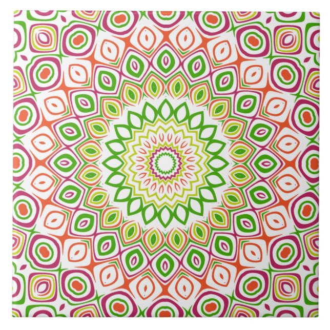 Bright Green and Magenta Mandala Pattern Tile (Front)
