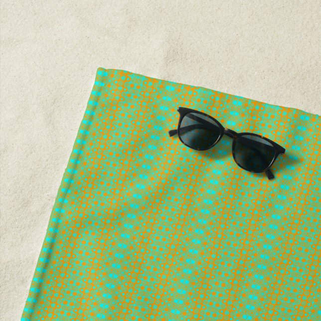Bright Green and Orange Pattern Beach Towel (In Situ)