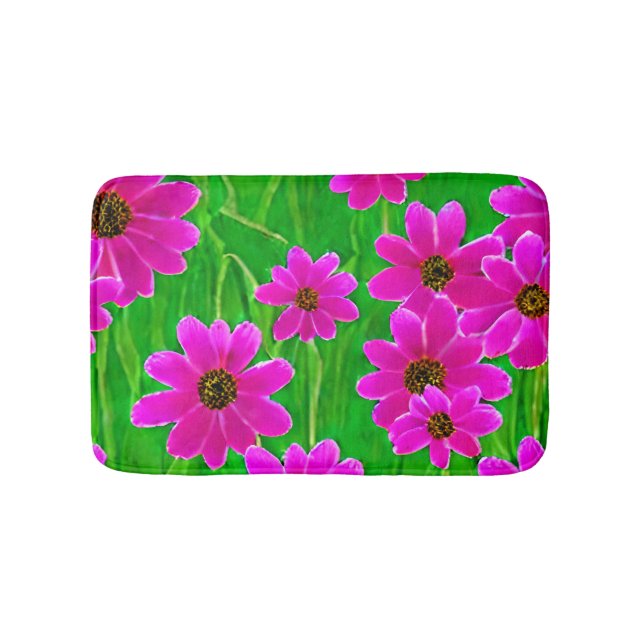 Bright Green and Pink Flower Pattern  Bath Mat (Front)