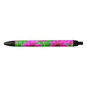 Bright Green and Pink Flower Pattern Black Ink Pen