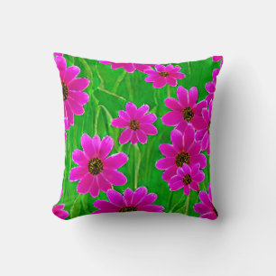 Bright Green and Pink Flower Pattern Cushion