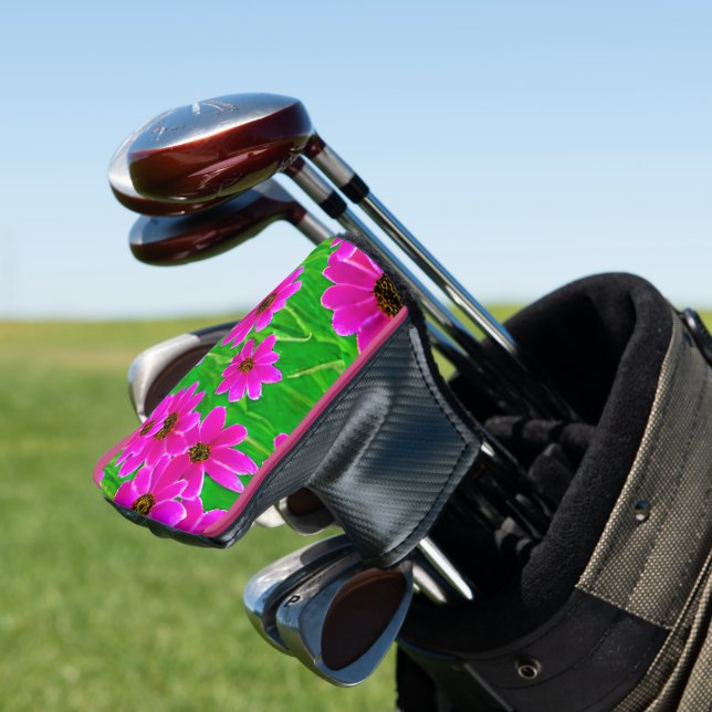 Bright Green and Pink Flower Pattern Golf Head Cover (In Situ)