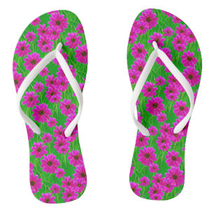 Bright Green and Pink Flower Pattern  Jandals