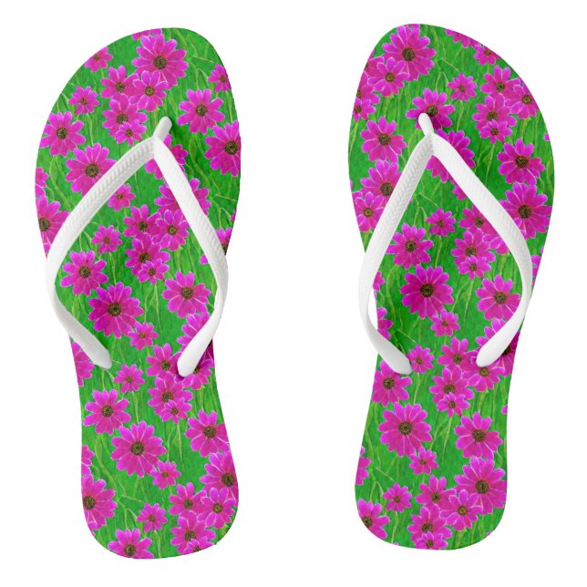 Bright Green and Pink Flower Pattern  Jandals (Footbed)