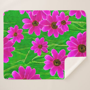 Bright Green and Pink Flower Pattern Sherpa Blanket