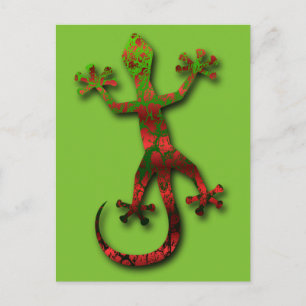 Bright Green and Red Orange Gecko Postcard