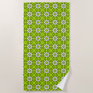 Bright green and white floral patterned beach towel