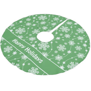 Bright Green and Winter White Snowflake Monogram Brushed Polyester Tree Skirt