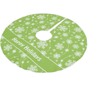 Bright Green and Winter White Snowflake Monogram Brushed Polyester Tree Skirt