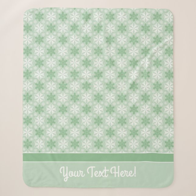 Bright Green and Winter White Snowflake Pattern Sherpa Blanket (Front)