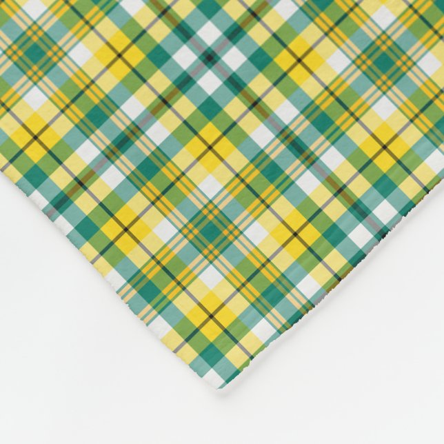 Bright Green and Yellow Gold Sporty Plaid Fleece Blanket (Corner)