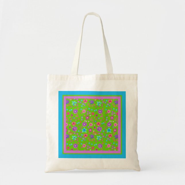 Bright Green Background Flower-Power Tote Bag (Front)