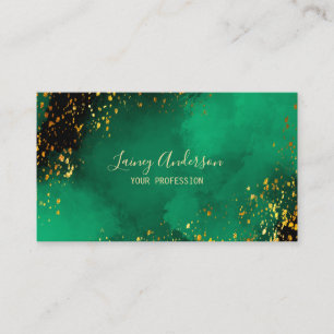 Bright green black and faux gold foil glitter business card