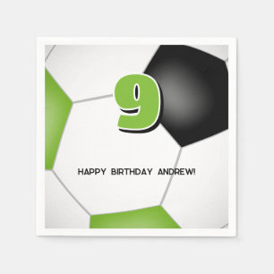 bright green black soccer ball kids birthday party napkin