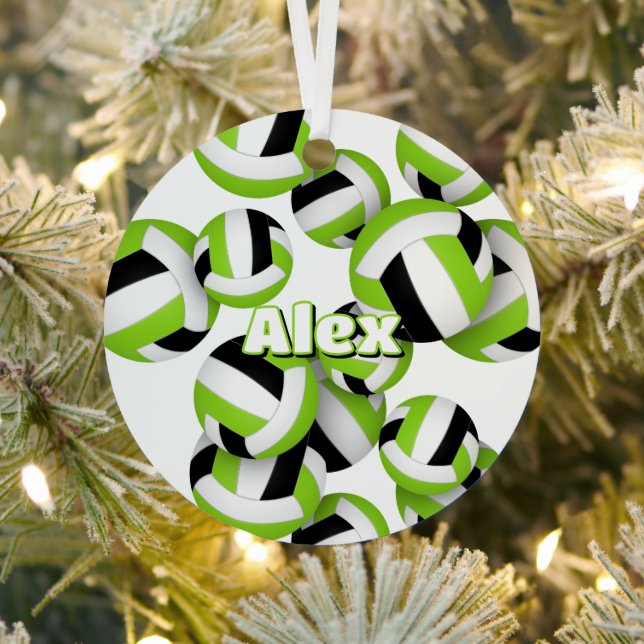 bright green black volleyballs athlete name metal tree decoration (Insitu)