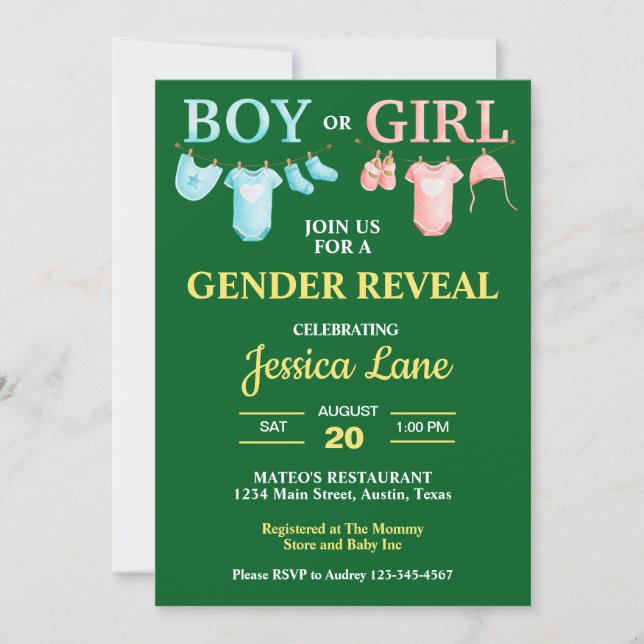 Bright Green Boy or Girl Gender Reveal Baby Shower Invitation (Front)
