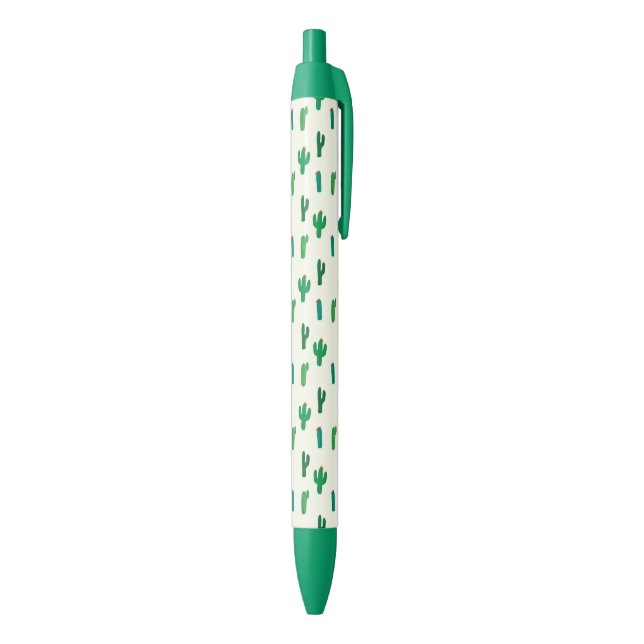 Bright Green Cactus Pattern Black Ink Pen (Bottom (Vertical))