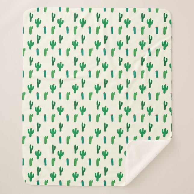 Bright Green Cactus Pattern Sherpa Blanket (Front)
