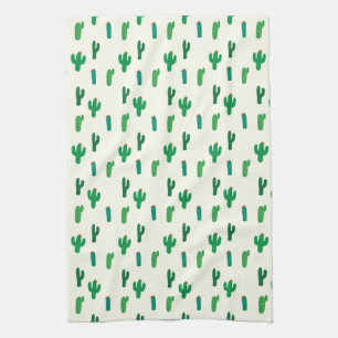 Bright Green Cactus Pattern Tea Towel