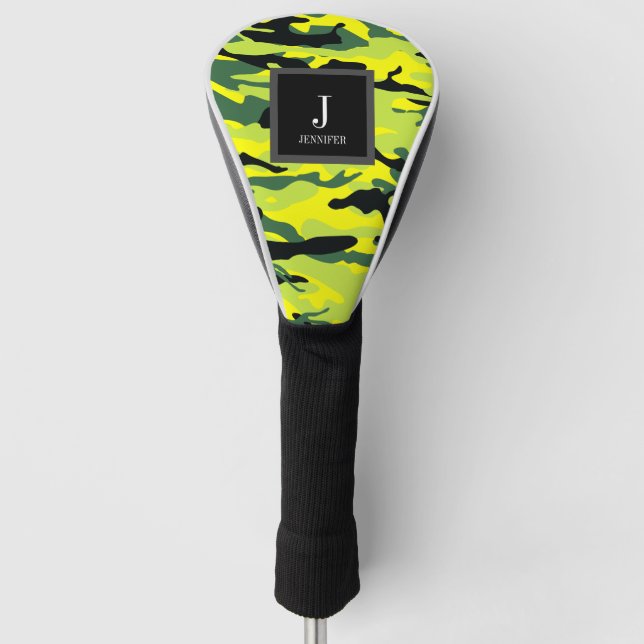 Bright Green Camo Custom Name Golf Head Cover (Front)