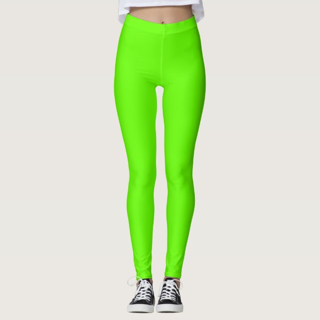 Bright Green Colour Solid Plain Leggings (Front)