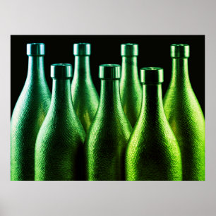 Bright Green Coloured Retro Steel Bottles On a Wal Poster