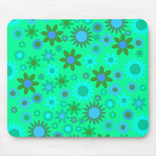 Bright Green Flower Power Pattern Mouse Pad (Front)