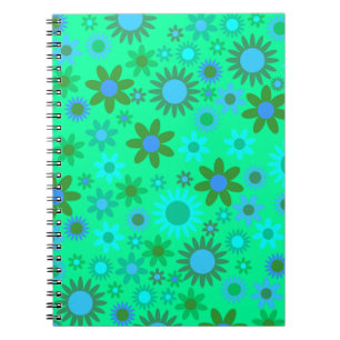 Bright Green Flower Power Pattern Notebook