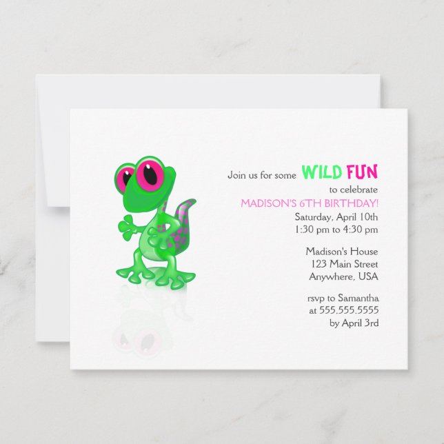 Bright Green Gecko Birthday Invitation (Front)