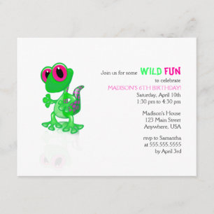 Bright Green Gecko Birthday Invitation
